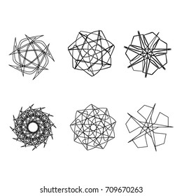 Symbols and symmetrical geometric pattern, fractal, pentagram icon
