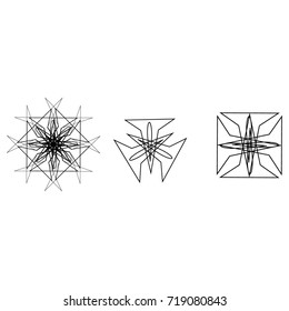 Symbols and symmetrical geometric pattern, fractal, pentagram icon
