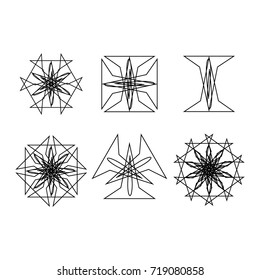 Symbols and symmetrical geometric pattern, fractal, pentagram icon