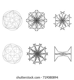 Symbols and symmetrical geometric pattern, fractal, pentagram icon