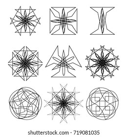 Symbols and symmetrical geometric pattern, fractal, pentagram icon