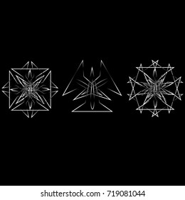 Symbols and symmetrical geometric pattern, fractal, pentagram icon