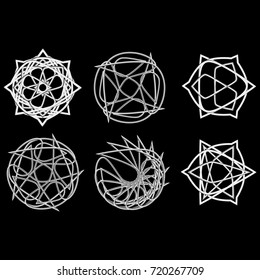 Symbols and symmetrical geometric pattern, fractal, pentagram, icon rune vector EPS10