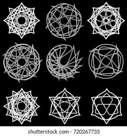 Symbols and symmetrical geometric pattern, fractal, pentagram, icon rune vector EPS10