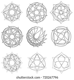 Symbols and symmetrical geometric pattern, fractal, pentagram, icon rune vector EPS10