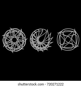 Symbols and symmetrical geometric pattern, fractal, pentagram, icon rune vector EPS10