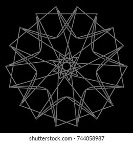 Symbols and symmetrical geometric pattern, fractal, pentagram, icon rune