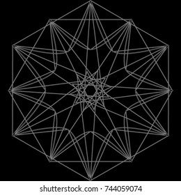 Symbols and symmetrical geometric pattern, fractal, pentagram, icon rune