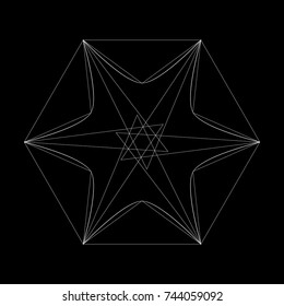 Symbols and symmetrical geometric pattern, fractal, pentagram, icon rune