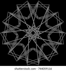 Symbols and symmetrical geometric pattern, fractal, pentagram, icon rune