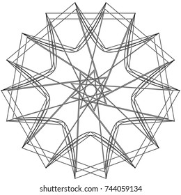 Symbols and symmetrical geometric pattern, fractal, pentagram, icon rune