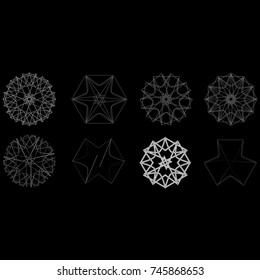 Symbols and symmetrical geometric pattern, fractal, pentagram, icon rune