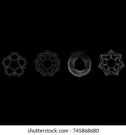 Symbols and symmetrical geometric pattern, fractal, pentagram, icon rune