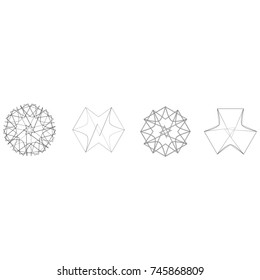 Symbols and symmetrical geometric pattern, fractal, pentagram, icon rune