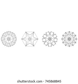 Symbols and symmetrical geometric pattern, fractal, pentagram, icon rune