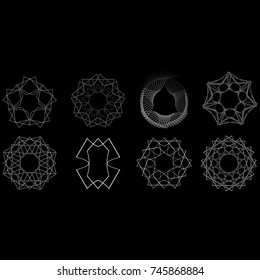 Symbols and symmetrical geometric pattern, fractal, pentagram, icon rune