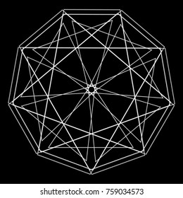 Symbols and symmetrical geometric pattern, fractal, pentagram, icon rune