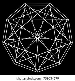 Symbols and symmetrical geometric pattern, fractal, pentagram, icon rune