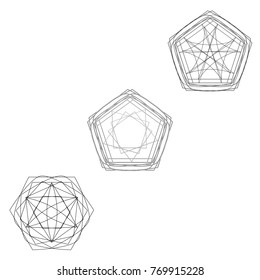 Symbols and symmetrical geometric pattern, fractal, pentagram, icon rune