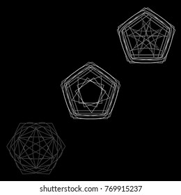 Symbols and symmetrical geometric pattern, fractal, pentagram, icon rune