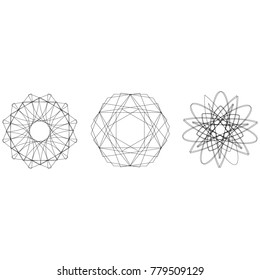 Symbols and symmetrical geometric pattern, fractal, pentagram, icon rune