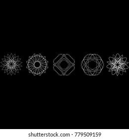 Symbols and symmetrical geometric pattern, fractal, pentagram, icon rune