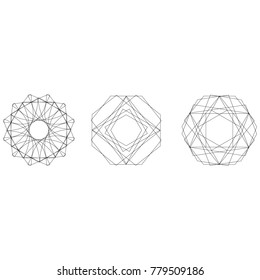Symbols and symmetrical geometric pattern, fractal, pentagram, icon rune