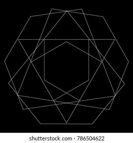 Symbols and symmetrical geometric pattern, fractal, pentagram, icon rune