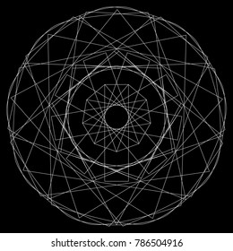 Symbols and symmetrical geometric pattern, fractal, pentagram, icon rune