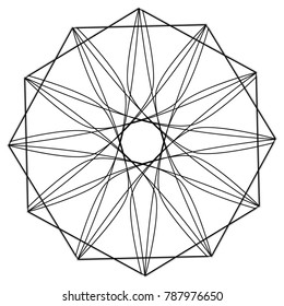Symbols and symmetrical geometric pattern, fractal, pentagram, icon rune