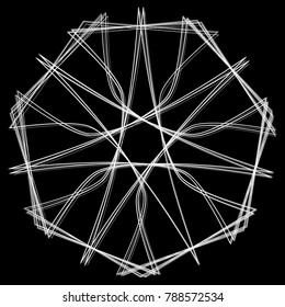 Symbols and symmetrical geometric pattern, fractal, pentagram, icon rune