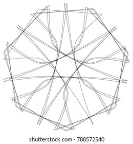 Symbols and symmetrical geometric pattern, fractal, pentagram, icon rune