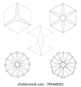 Symbols and symmetrical geometric pattern, fractal, pentagram, icon rune