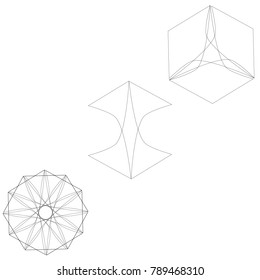Symbols and symmetrical geometric pattern, fractal, pentagram, icon rune