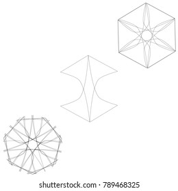 Symbols and symmetrical geometric pattern, fractal, pentagram, icon rune