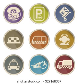 Symbols of taxi services simple vector icon set
