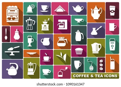 Symbols of tea, coffee and ware for them