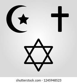 Symbols Of The Three World Religions - Judaism, Christianity And Islam.
