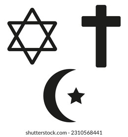 Symbols of the three world religions. Judaism, Christianity and Islam. vector illustration.