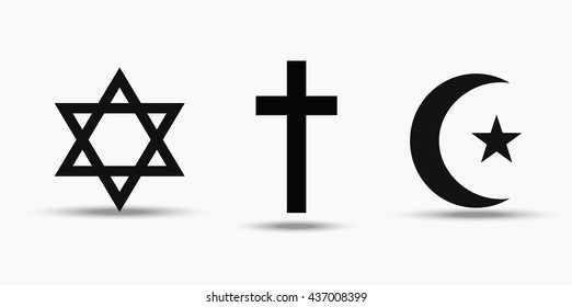 Symbols Of The Three World Religions - Judaism, Christianity And Islam.