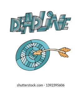 Symbols for time management. Deadline lettering. Target and arrow. Illustration for time management training