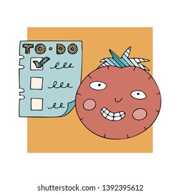 Symbols for time management. Pomodoro technique, todo list and planning. Illustration for time management training