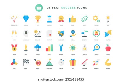 Symbols of top projects, objective target and opportunity to win and achieve award prize, efficient choice, solution and business development. Success thin trendy flat set vector illustration