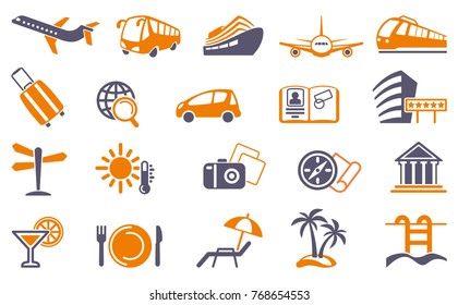 Symbols of travel, rest and tourism