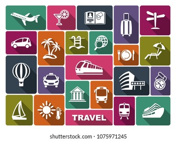 Symbols of travel, rest and tourism. Vector illustration