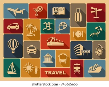 Symbols of travel, rest and tourism. Vector illustration