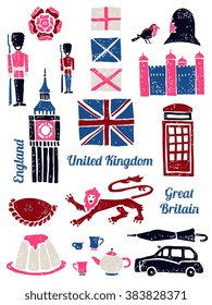 Symbols of UK vector set in lino style