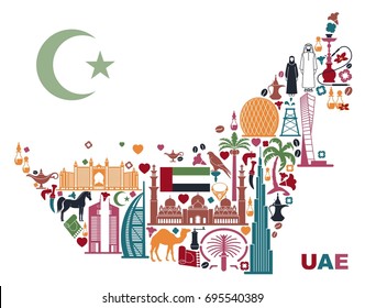Symbols Of The United Arab Emirates in form the map