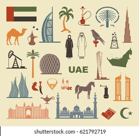 Symbols Of The United Arab Emirates. Set of vector icons