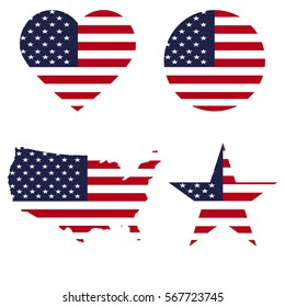 Symbols United States framed in different forms of the flag background